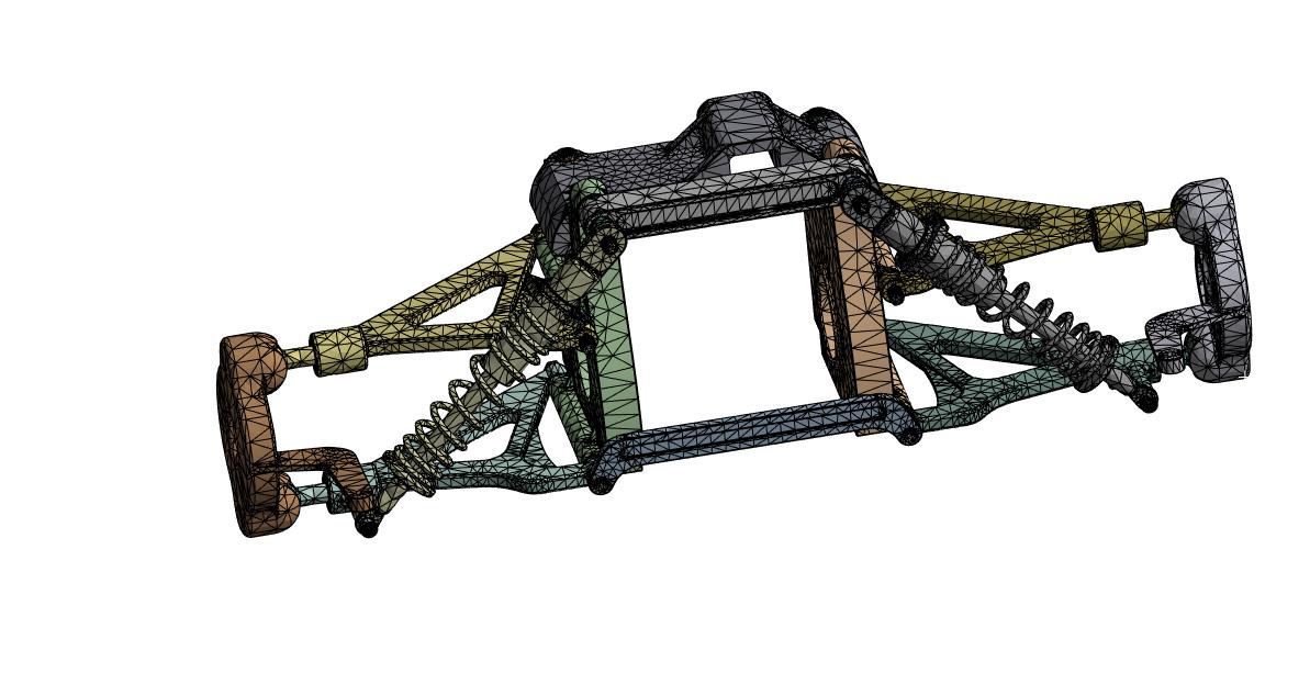 Meshed front-suspension assembly in ANSYS.